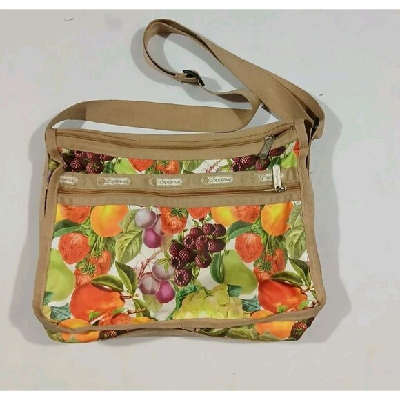 LeSportSac Crossbody Bag Tan Fruit Adjustable Strap Commute Everday Deluxe - Picture 7 of 11